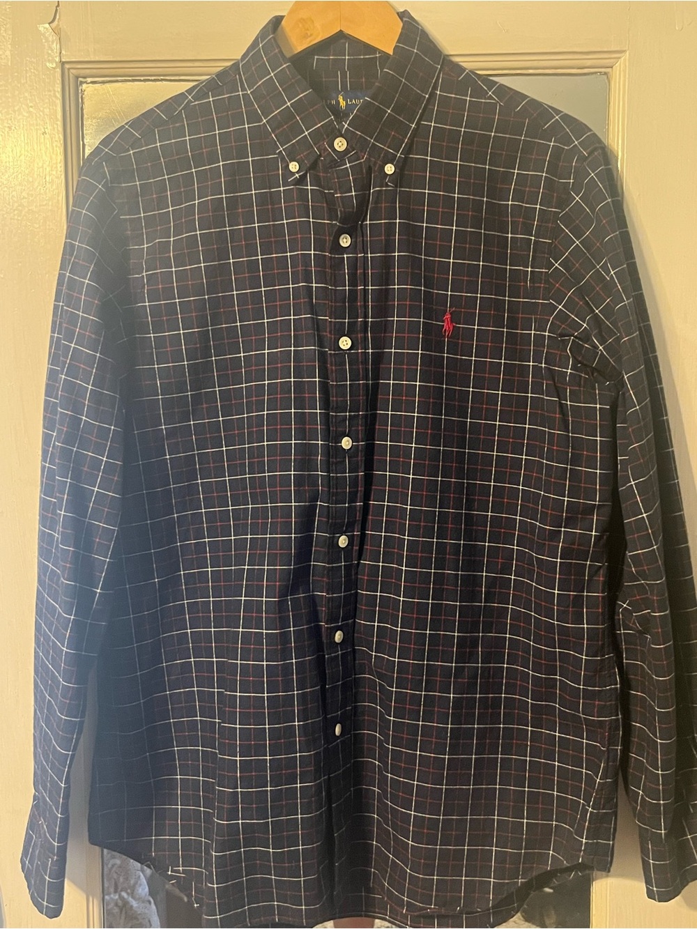 Polo by Ralph Lauren Navy Plaid Long-Sleeve Button-Down Shirt with Red Pony